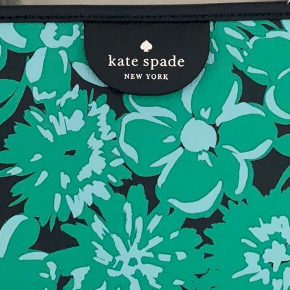 KATE SPADE NWT TRI COLOR FLORAL GREEN BLUE TOTE SHOULDER BAG - Picture 7 of 8